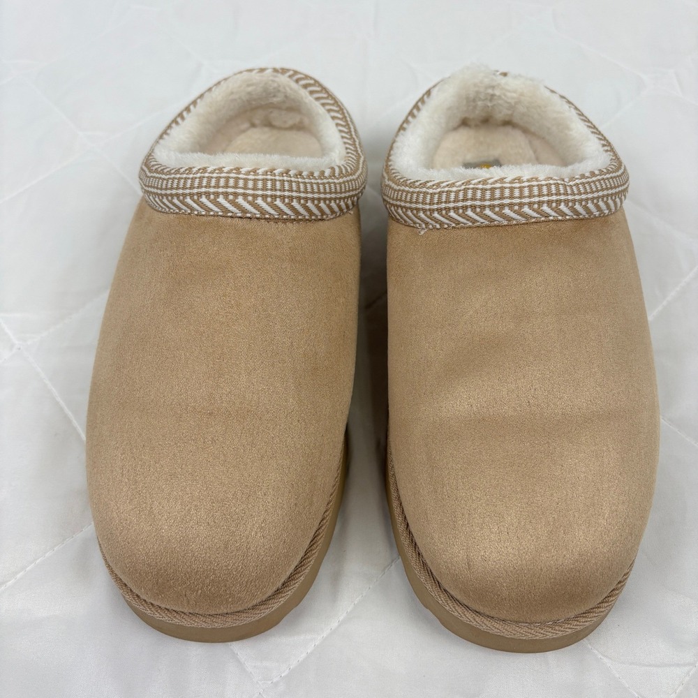 Makalu Faux Fur Lined Clog Slippers Womens 10 Tan Suede Look Platform Mule‎ - Picture 12 of 13